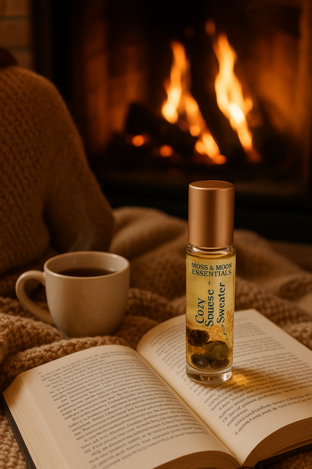 rollerball perfume fireside with a book