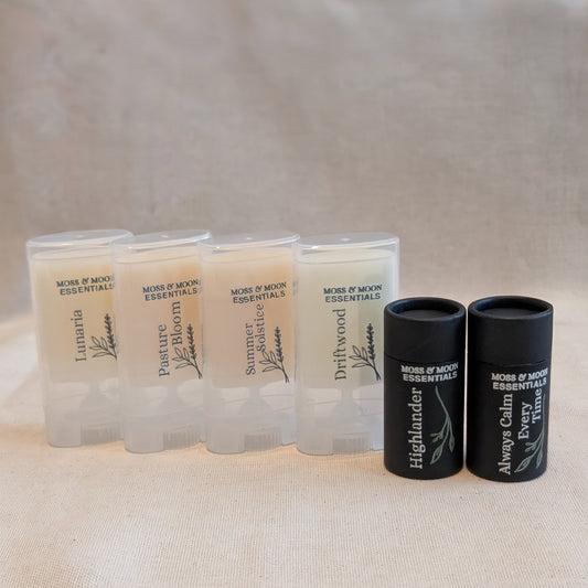 group photo of the solid fragrance collection