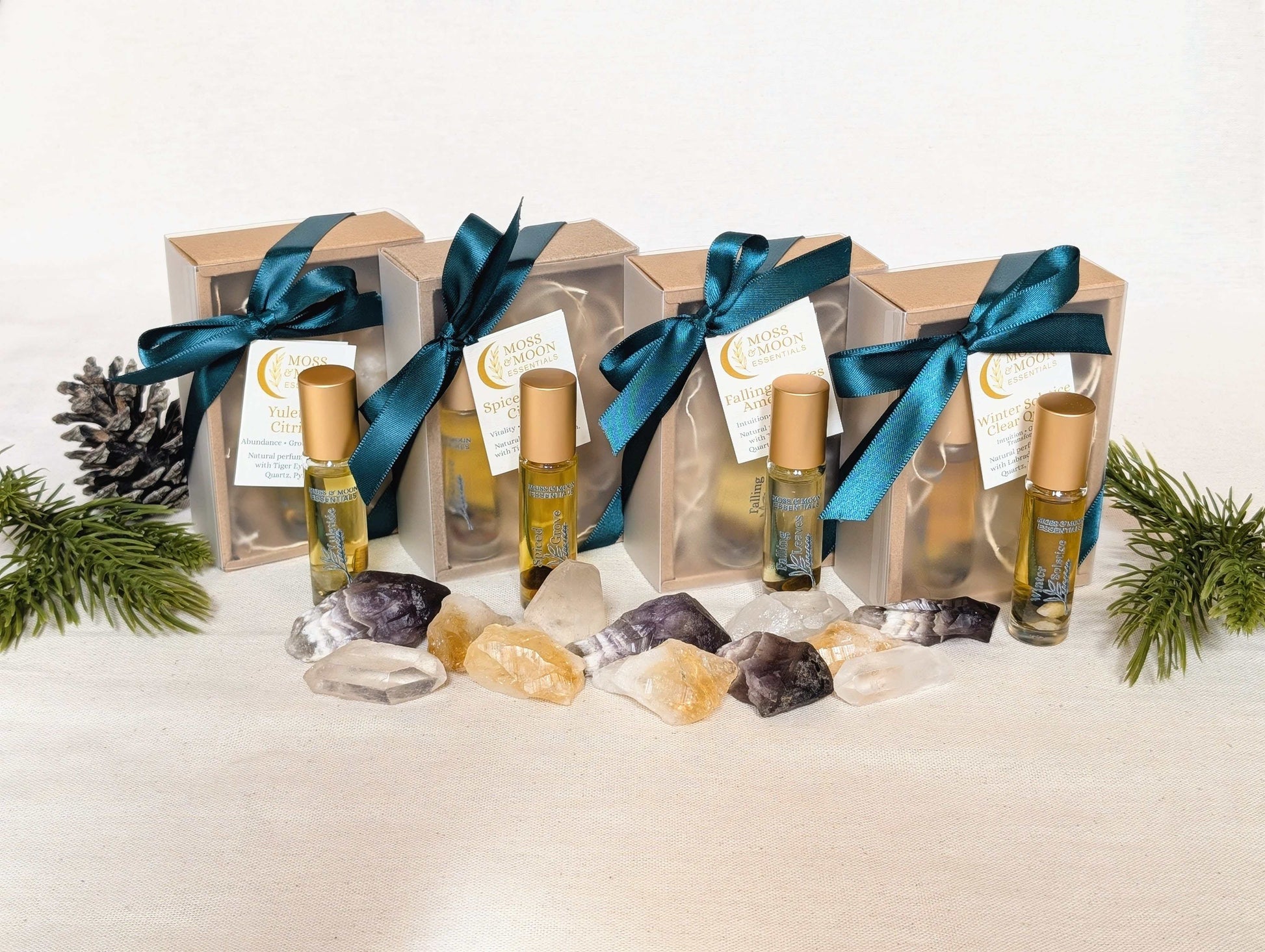 Aromatherapy Crystal Infused Essential Oil Perfume Gift Box four fragrances