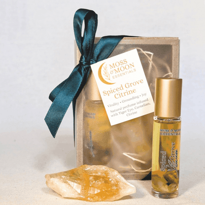 Aromatherapy Crystal Infused Essential Oil Perfume Gift Box Spiced Grove and Citrine