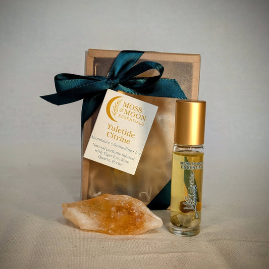 christmas gift box rollerball perfume with citrine crystal